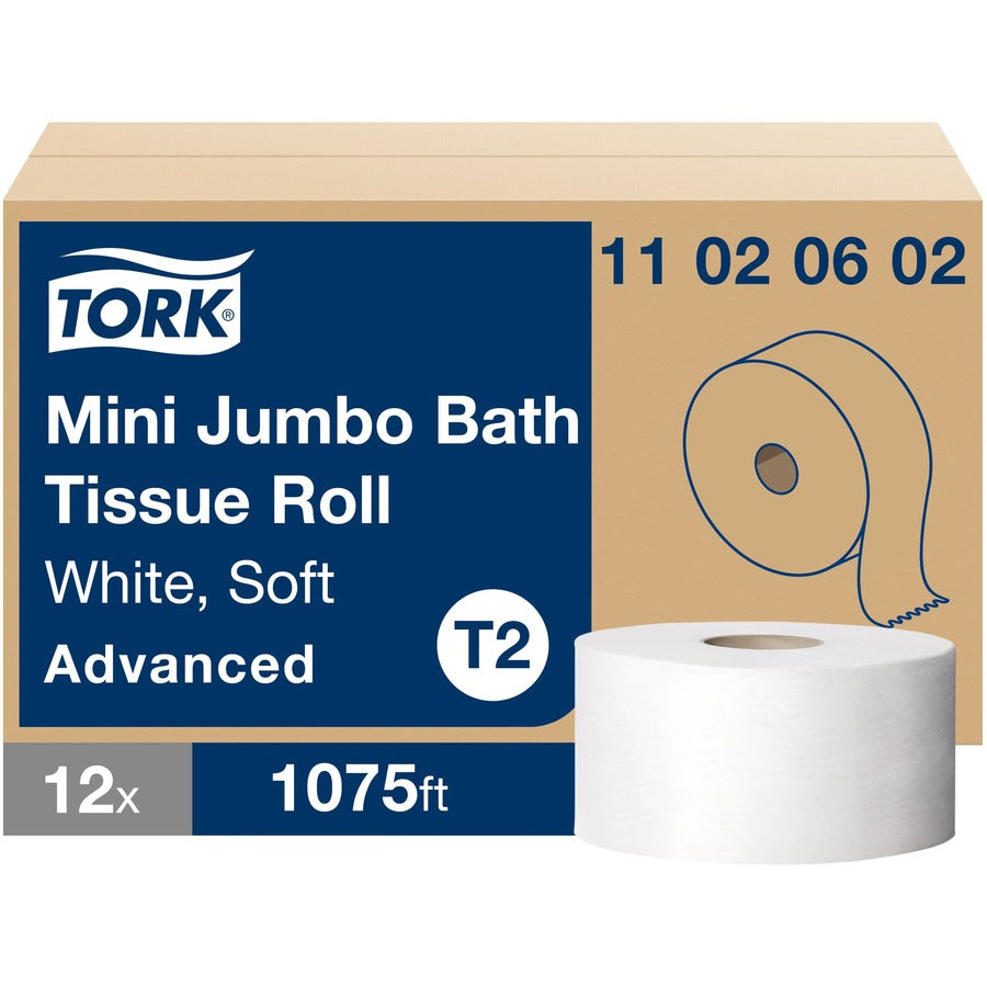 TORK Soft Mini Jumbo Toilet Paper, 1075 Sheets/Roll, 12 Rolls/Carton