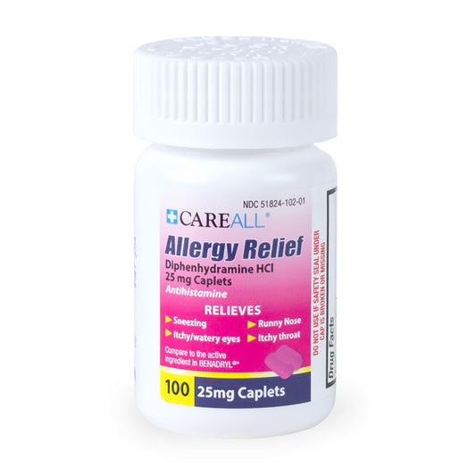 25 mg Diphenhydramine Allergy Relief Caplets, 100 ct, 24/cs