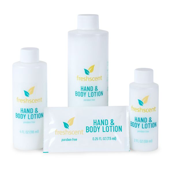 Freshscent hand and body lotion in assorted bottles and individual packets
