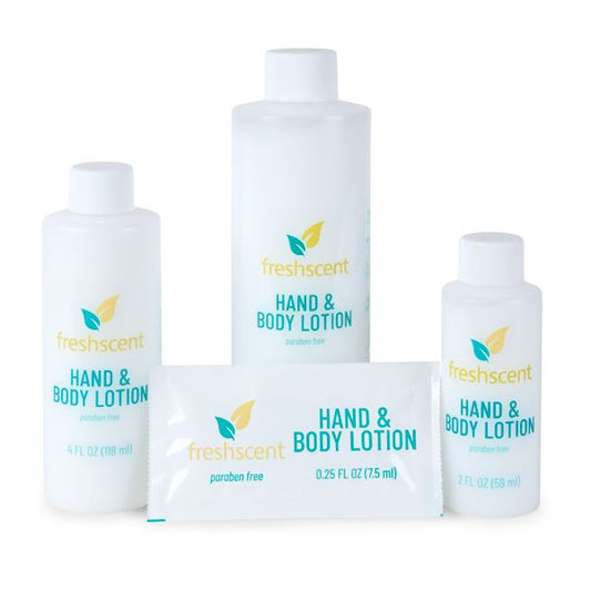 Freshscent hand and body lotion in assorted bottles and individual packets