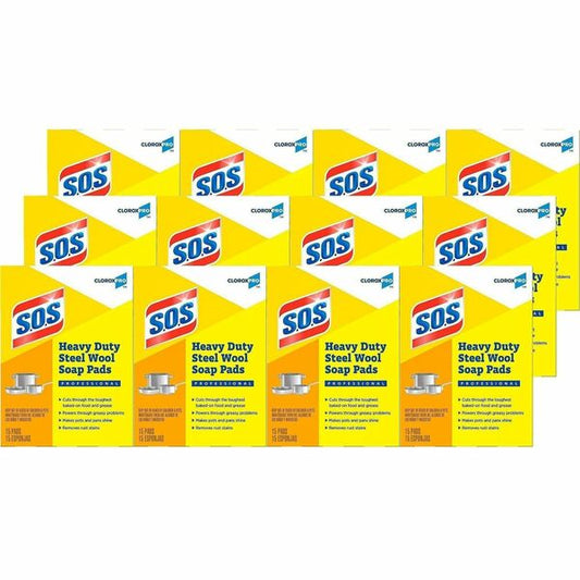 CloroxPro S.O.S. Steel Wool Soap Pads, 15/Box, 12 Boxes/Carton