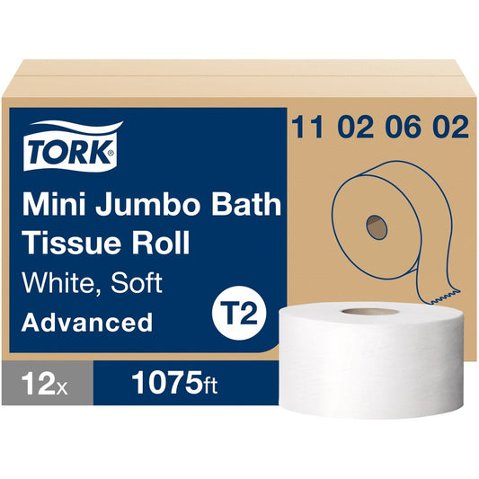 TORK Soft Mini Jumbo Toilet Paper, 1075 Sheets/Roll, 12 Rolls/Carton