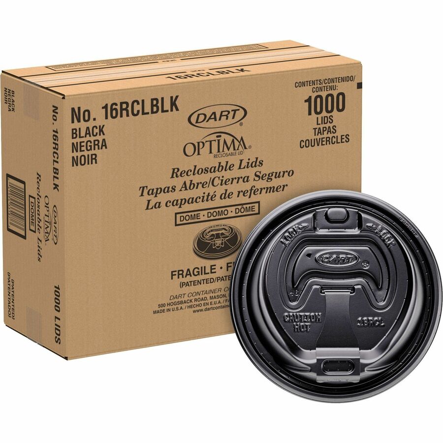 Dart Black Recloseable Coffee Cup Lids, 12–16 oz – Case of 1000
