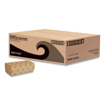 Boardwalk Multifold Paper Towels, 1-Ply, Natural, 250/Pack, 16 Packs/Carton