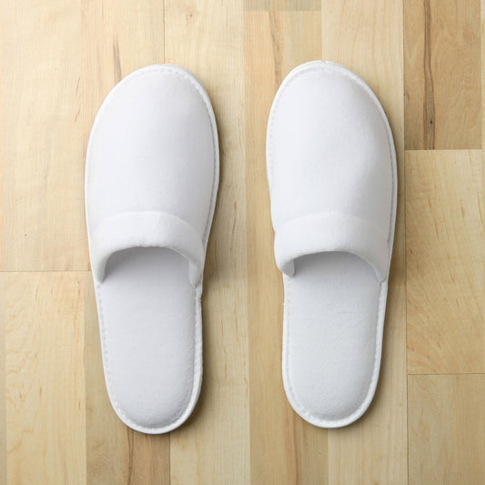 Closed Toe Velour Slippers, White, 100 pair/cs