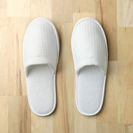 Closed Toe Waffle Slippers, White, 100 pair/cs